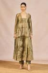 Buy_Masaba_Green Tissue Embroidery Plunge Neck, Khwabon Ki Shehzadi Kurta Set With Skirt _at_Aza_Fashions