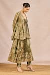 Buy_Masaba_Green Tissue Embroidery Plunge Neck, Khwabon Ki Shehzadi Kurta Set With Skirt 