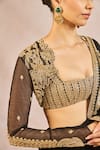 Shop_Masaba_Black Crepe, Tulle Embroidery, Stones, Zari, Aur Tum Pre-stitched Saree Set _Online_at_Aza_Fashions