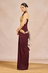 Masaba_Burgundy Crepe Embroidery, Crystals, Tassels, Kareeb Se Draped Corset Skirt _Online_at_Aza_Fashions