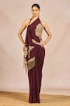 Buy_Masaba_Burgundy Crepe Embroidery, Crystals, Tassels, Kareeb Se Draped Corset Skirt _at_Aza_Fashions