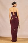 Shop_Masaba_Burgundy Crepe Embroidery, Crystals, Tassels, Kareeb Se Draped Corset Skirt _at_Aza_Fashions