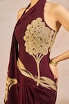 Buy_Masaba_Burgundy Crepe Embroidery, Crystals, Tassels, Kareeb Se Draped Corset Skirt _Online_at_Aza_Fashions