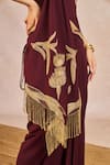 Shop_Masaba_Burgundy Crepe Embroidery, Crystals, Tassels, Kareeb Se Draped Corset Skirt _Online_at_Aza_Fashions