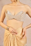 Masaba_Gold Tissue Sequins, Beads Chandni Embroidered Bustier And Draped Veshti Skirt Set _at_Aza_Fashions