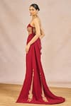 Masaba_Red Crepe Embroidery, Sequins, Zari Sweetheart Neck Mehakasa Paigam Gown _Online_at_Aza_Fashions