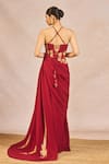 Shop_Masaba_Red Crepe Embroidery, Sequins, Zari Sweetheart Neck Mehakasa Paigam Gown _at_Aza_Fashions