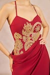 Masaba_Red Crepe Embroidery, Sequins, Zari Sweetheart Neck Mehakasa Paigam Gown _at_Aza_Fashions