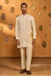 Buy_Masaba_Ivory Silk, Shantoon Foil Printing Crane Dawn Kurta Set _at_Aza_Fashions