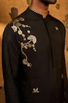 Masaba_Black Silk, Shantoon Foil Printing Crane Dawn Kurta Set _Online_at_Aza_Fashions