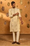 Buy_Masaba_Gold Tissue Foil Printing, Embroidery Ivory Moon Garden Kurta Set _Online_at_Aza_Fashions