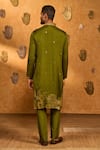 Shop_Masaba_Olive Green Jacquard Embroidery, Zari Zen Kurta Set _at_Aza_Fashions