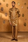Buy_Masaba_Brown Tissue Foil Printing Mocha Folkstone Kurta Set _at_Aza_Fashions