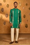 Buy_Masaba_Green Silk Foil Printing Totem Lines And Pot Kurta Set_at_Aza_Fashions