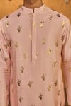Masaba_Pink Silk Foil Printing Baby Whispering Leaf Kurta Set _Online_at_Aza_Fashions