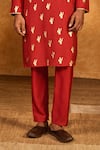 Masaba_Red Silk Foil Printing Whispering Leaf Kurta Set _Online_at_Aza_Fashions