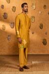 Shop_Masaba_Yellow Chanderi Ochre Bamboo Grove Kurta Set_Online_at_Aza_Fashions