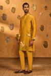 Masaba_Yellow Chanderi Ochre Bamboo Grove Kurta Set_at_Aza_Fashions