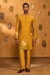 Buy_Masaba_Yellow Chanderi Ochre Bamboo Grove Kurta Set_at_Aza_Fashions