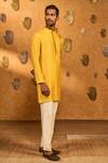 Masaba Yellow Silk Foil Printing Ochre Trinklet And Pots Kurta Set Online at Aza Fashions Masaba_Yellow Silk Foil Printing Ochre Trinklet And Pots Kurta Set_Online_at_Aza_Fashions
