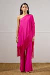Lavanya Ahuja_Pink Crepe One Shoulder Sea Sprite Cape Set _at_Aza_Fashions