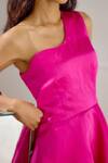 Lavanya Ahuja_Pink Linen, Satin One Shoulder Cascade Peplum Top _Online_at_Aza_Fashions