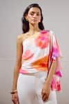 Buy_Lavanya Ahuja_White Crepe One Shoulder Billow Draped Top _at_Aza_Fashions