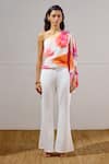 Lavanya Ahuja_White Crepe One Shoulder Billow Draped Top _at_Aza_Fashions
