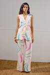 Buy_Lavanya Ahuja_Multi Color Crepe V-neck Mariner Printed Waistcoat Set _at_Aza_Fashions