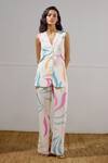 Buy_Lavanya Ahuja_Multi Color Crepe V-neck Mariner Printed Waistcoat Set 