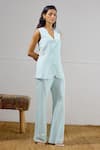 Buy_Lavanya Ahuja_Sky Blue Crepe Embroidery V-neck Mariner Long Waistcoat And Pant Set 