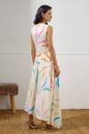 Shop_Lavanya Ahuja_Off White Cotton, Poplin V-neck Kindred Spirit Printed Tie Up Dress _at_Aza_Fashions