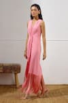 Lavanya Ahuja_Pink Lycra Fringe V-neck Sunset Soiree Draped Wrap Dress _Online_at_Aza_Fashions