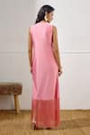 Shop_Lavanya Ahuja_Pink Lycra Fringe V-neck Sunset Soiree Draped Wrap Dress _at_Aza_Fashions
