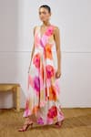 Lavanya Ahuja_White Crepe V-neck Sunset Soiree Printed Wrap Dress _at_Aza_Fashions