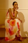 Buy_Lavanya Ahuja_White Crepe V-neck Sunset Soiree Printed Wrap Dress 