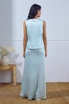 Shop_Lavanya Ahuja_Aqua Linen, Satin V-neck Unfurl Tie Up Top And Draped Skirt Set _at_Aza_Fashions