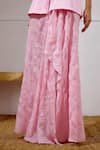 Lavanya Ahuja_Pink Linen, Satin, Organza Embroidery Unfurl Tie Up Top And Draped Skirt Set _Online_at_Aza_Fashions