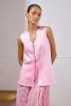 Buy_Lavanya Ahuja_Pink Linen, Satin, Organza Embroidery Unfurl Tie Up Top And Draped Skirt Set _Online_at_Aza_Fashions
