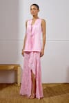 Buy_Lavanya Ahuja_Pink Linen, Satin, Organza Embroidery Unfurl Tie Up Top And Draped Skirt Set _at_Aza_Fashions