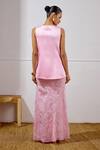 Shop_Lavanya Ahuja_Pink Linen, Satin, Organza Embroidery Unfurl Tie Up Top And Draped Skirt Set _at_Aza_Fashions