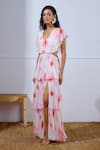 Buy_Lavanya Ahuja_White Chiffon V-neck Flutter Printed Tiered Dress _at_Aza_Fashions