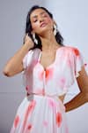 Lavanya Ahuja_White Chiffon V-neck Flutter Printed Tiered Dress _Online_at_Aza_Fashions
