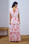 Shop_Lavanya Ahuja_White Chiffon V-neck Flutter Printed Tiered Dress _at_Aza_Fashions