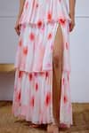 Shop_Lavanya Ahuja_White Chiffon V-neck Flutter Printed Tiered Dress _Online_at_Aza_Fashions