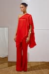Buy_Lavanya Ahuja_Red Satin, Georgette One Shoulder Billow Asymmetrical Tunic And Pant Set _Online_at_Aza_Fashions