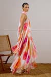 Buy_Lavanya Ahuja_Pink Chiffon Halter Neck Zephyr Printed Layered Dress _Online_at_Aza_Fashions