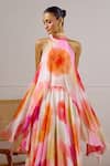 Lavanya Ahuja_Pink Chiffon Halter Neck Zephyr Printed Layered Dress _at_Aza_Fashions