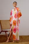 Buy_Lavanya Ahuja_Multi Color Chiffon V-neck Solstice Printed Kaftan _Online_at_Aza_Fashions