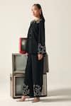 Buy_House Of Zeniaa_Black Crepe Embroidery, Stones Split V-neck Athena Top And Pant Set _Online_at_Aza_Fashions